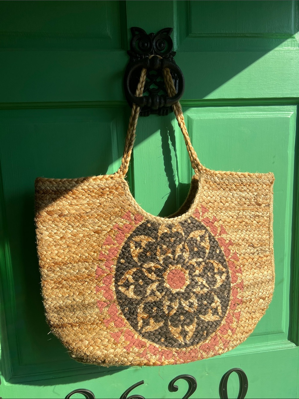 Anthropologie + Antik Kraft Woven Straw Tote Boho Jute Braided Handle Beach bag - Picture 1 of 7